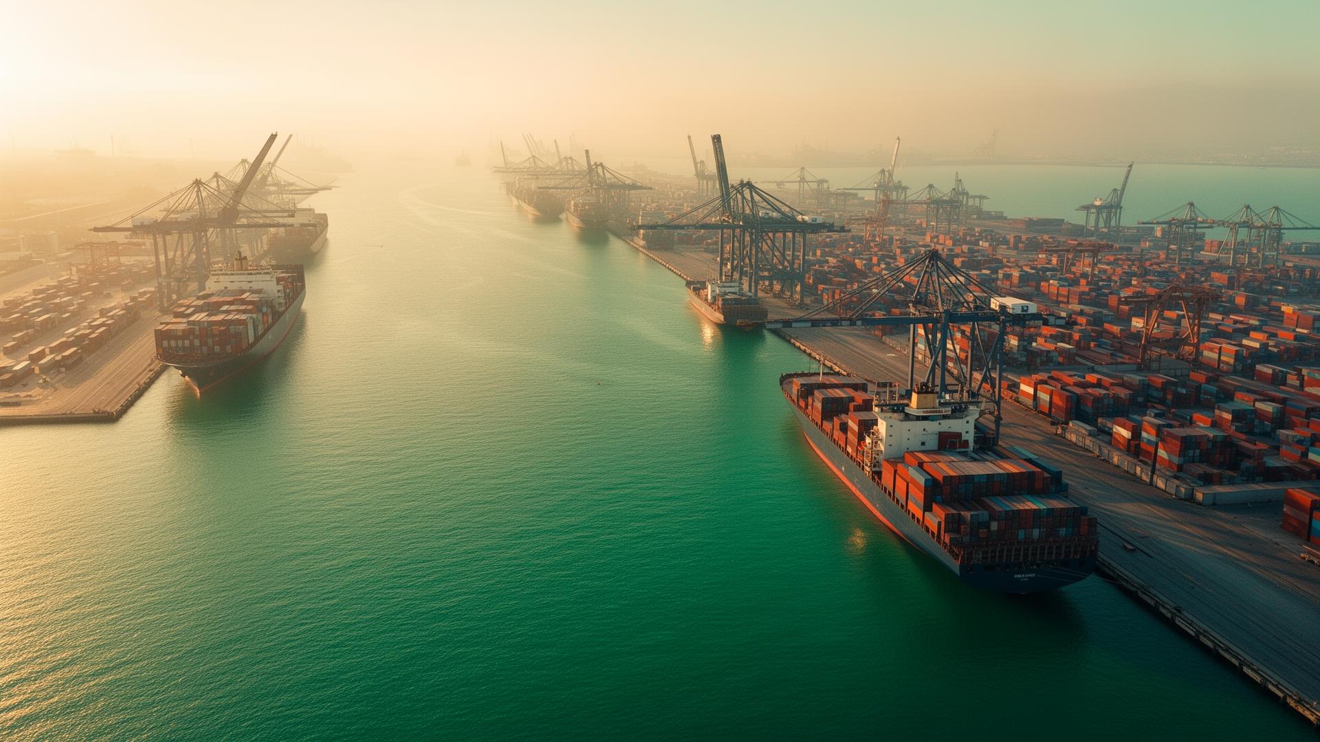 Global shipping port with cargo containers